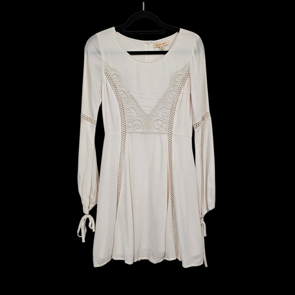 Ivory Bishop Sleeve Mini Dress Small Lace Boho Renaissance Romantic Festival